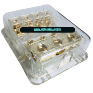 PORTAFUSIBILE DIABOLICO AUTO IMPIANTO STEREO 3 INGRESSI 35 mmq E 4 USCITE DA 20 mmq IN OTTONE PLACCATO ORO FUSIBILE AFC